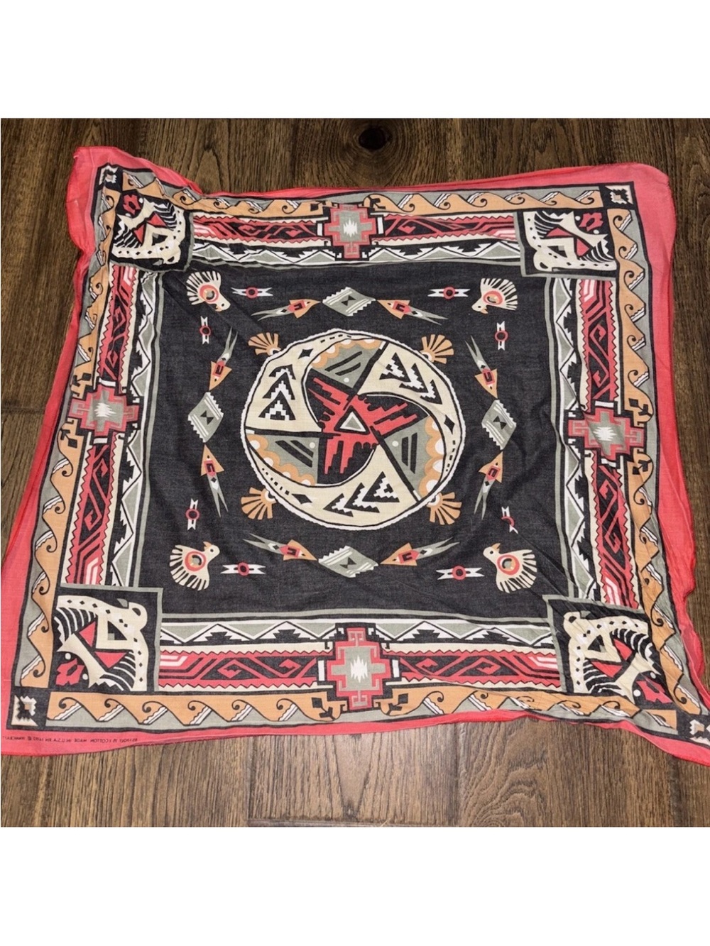 Vtg Wamcraft USA Southwest Aztec Tribal Bandana Cotton Handkerchief Scarf 28x28